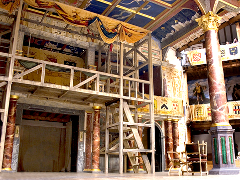 The stage of the reconstructed Globe theatre on London's South Bank